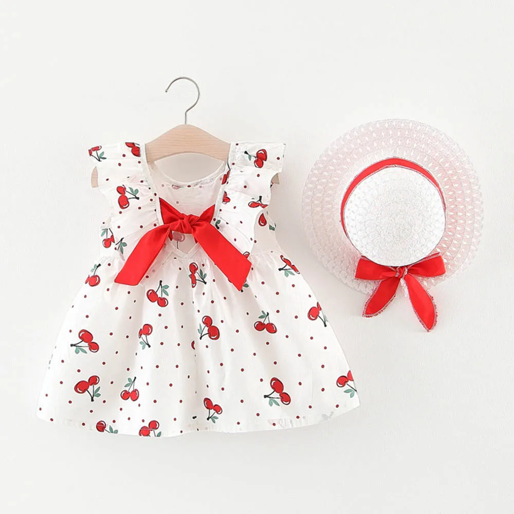 

Melario Infant Girls Dress 2022 Summer Baby Girls Bow Polka Dot Tutu Dress Print Cherry Princess Dress Cute Little Girl Outfits