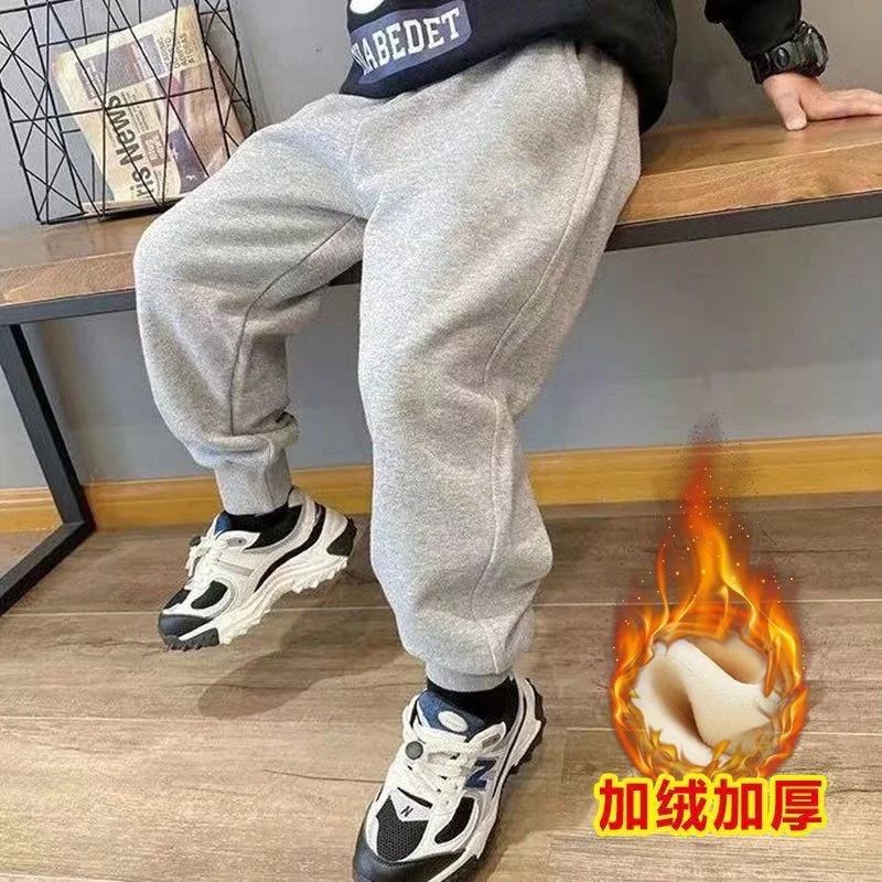 

Теплые брюки с подкладкой для мальчиков, зимние плотные бархатные брюки для больших детей, детские хлопковые длинные брюки, Осенние повседневные спортивные брюки