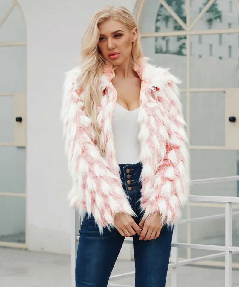 Autumn Winter New Fashion Teddy Jacket Faux Fur Coats Lapel Long-sleeved Women's Jacket Outwear Mixed Color Wool Coat Streetwear