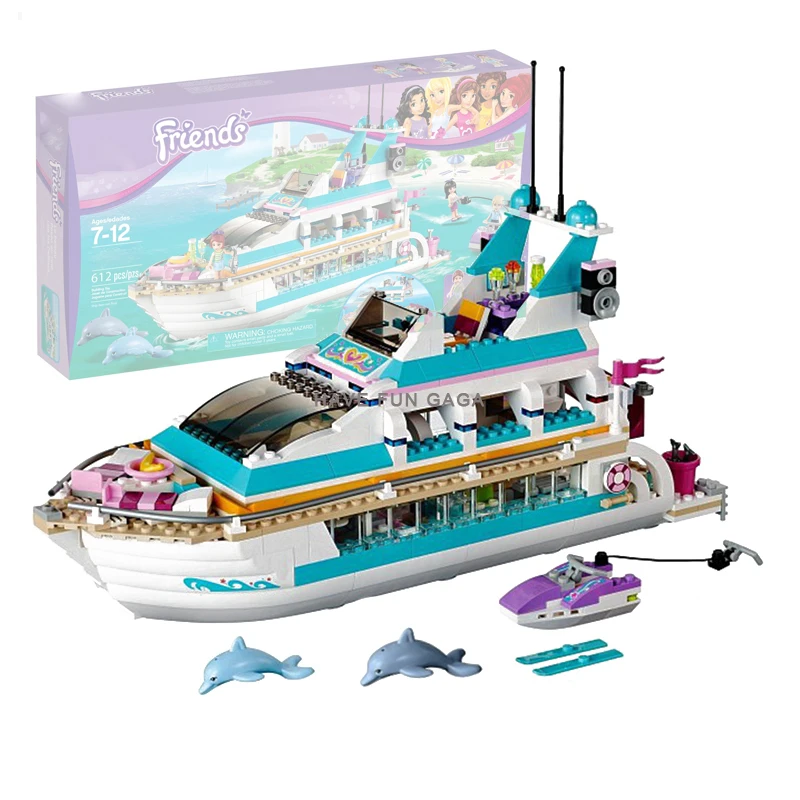 

Girls Series 41015 Holiday Boat 3D Dolphin Cruiser Building Blocks Children's Toys Compatible Friends Gifts Dolphin Yacht Toys