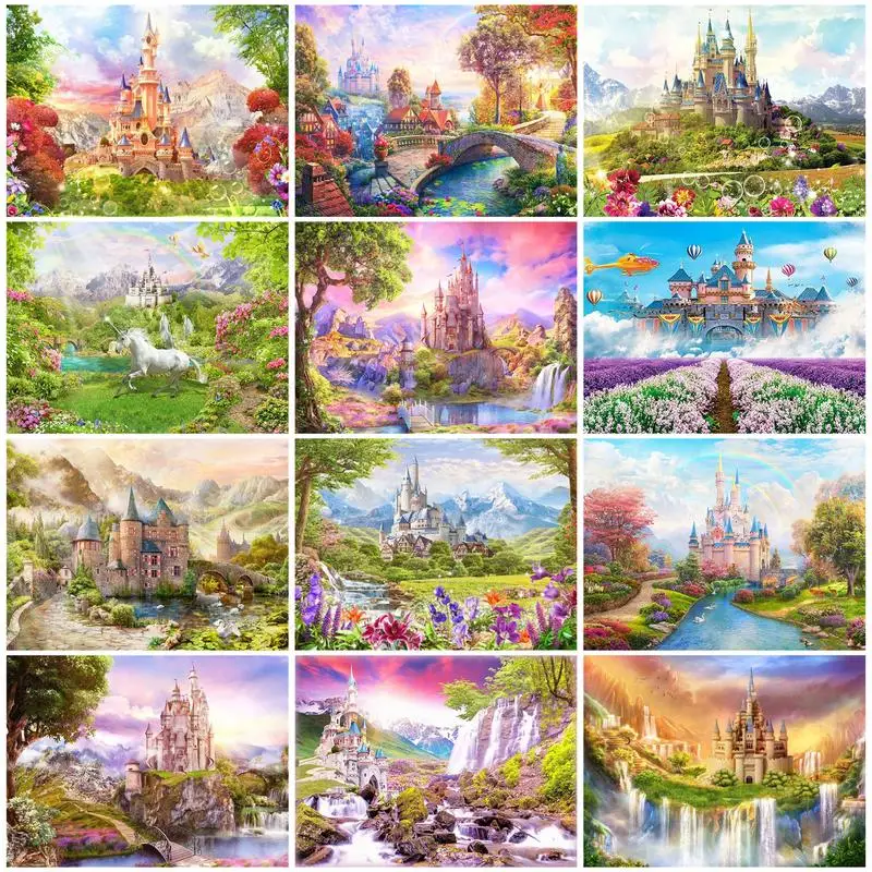 

CHENISTORY 5D DIY Diamond Painting Kit Castle Mosaic Landscape Full Round Diamond Embroidery Rhinestone Home Decor Pictures Gift