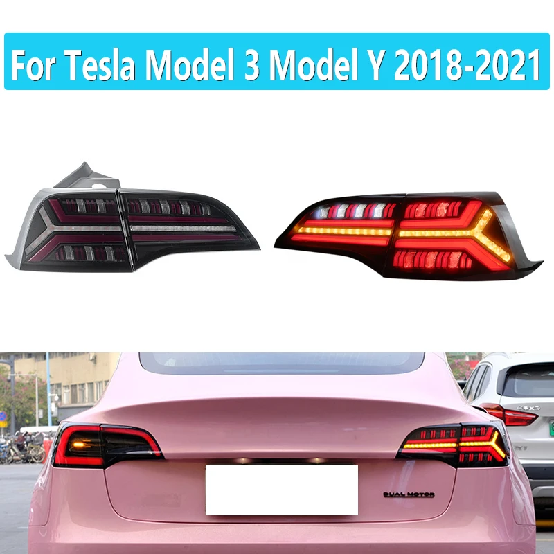

Car LED Tail Light For Tesla Model 3 Model Y 2018 2019 2020 2021 Rear Running Light Brake Reverse Lamp Dynamic Turn Signal