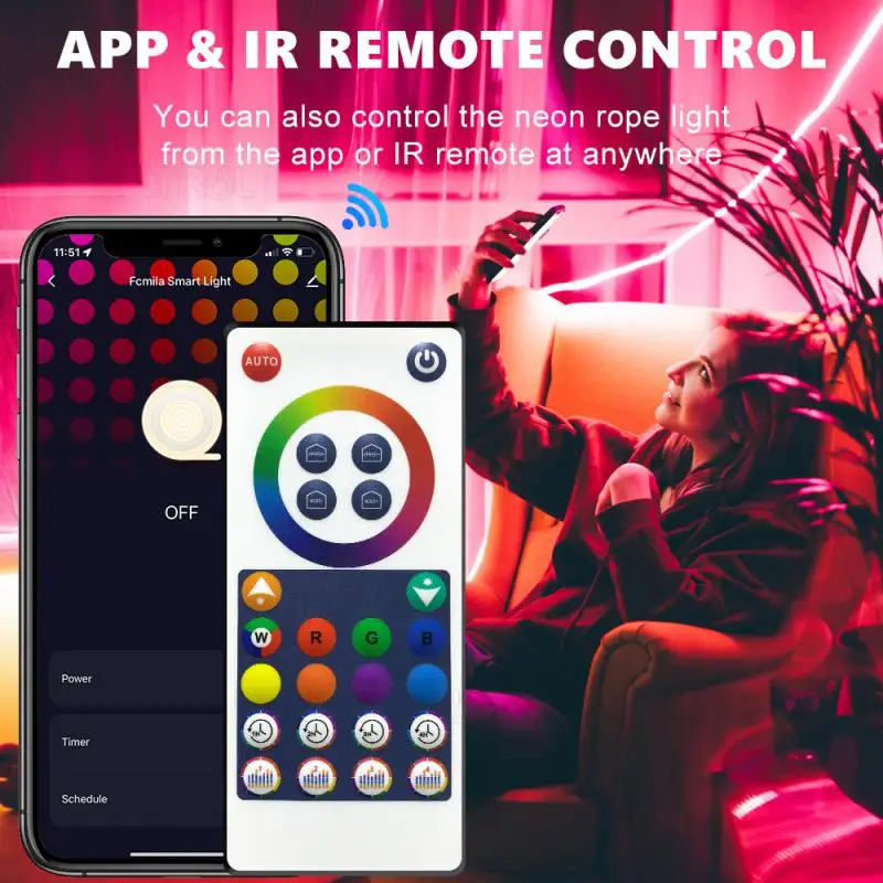 

Tuya WIFI/ Smart LED Neon Strip Silicone LED RGB Light Music/APP/Voice Remote Control Timing Strip Light