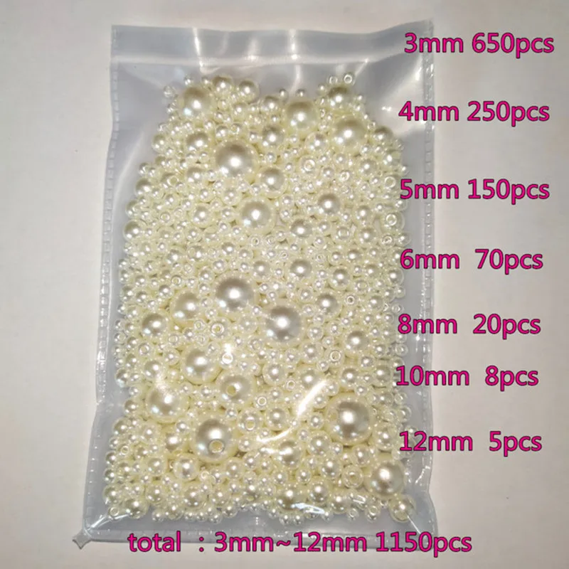 

3-12mm Mixed Sizes 1150 Pieces creamy-white Straight Hole Round Faux Plastic Pearl Beads for Needlework and Jewelry Making