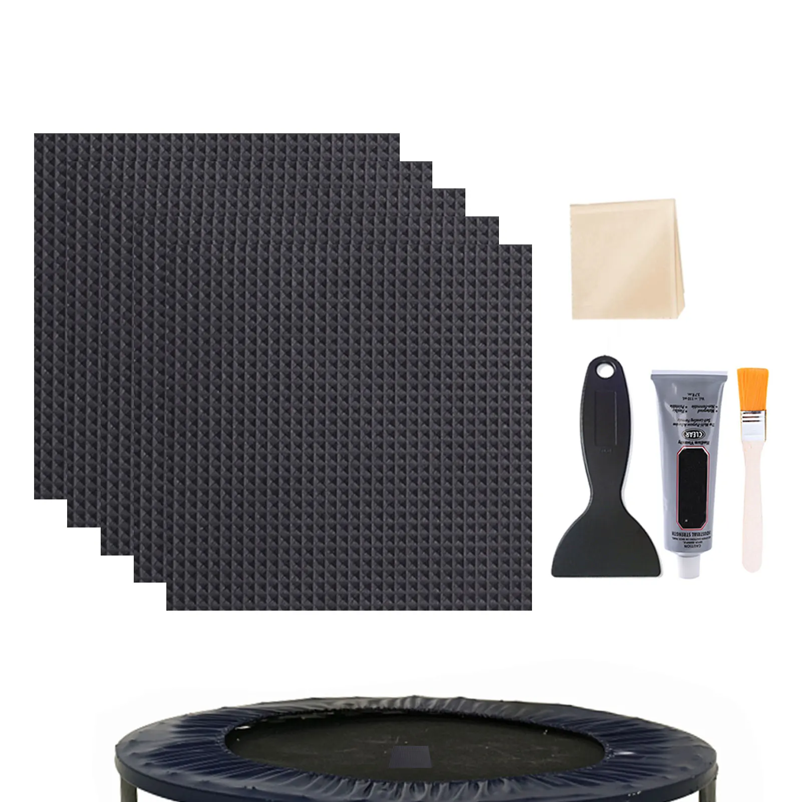 

4inch Trampoline Patch Repair Kit Repair Trampoline Tent Mat Tears & Holes Square Glue On Patches Kit With Scraper Gloves 4x4