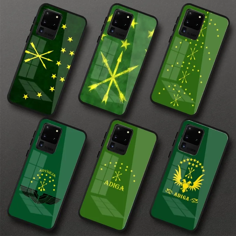 

Adygea Национальный флаг женский для Samung S23 S22 S21 Pro Ultra A13 A33 A53 NOTE 20 черный ПК стеклянный чехол для телефона