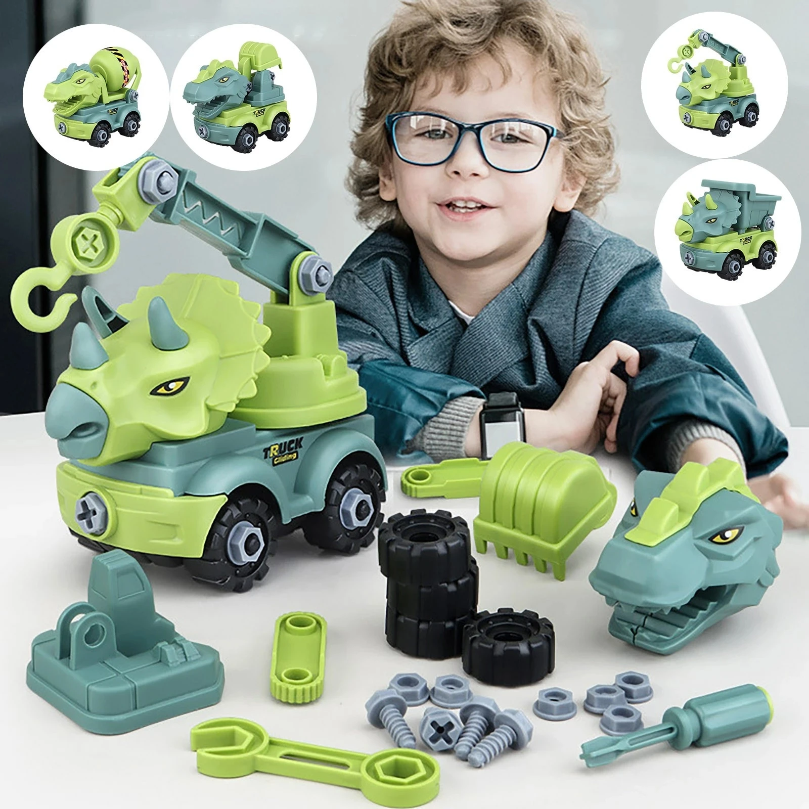 

Childrens Construction Toy Dinosaur Engineering Excavator Dump Truck Education Children Disassemble DIY Model Car Childrens Gift