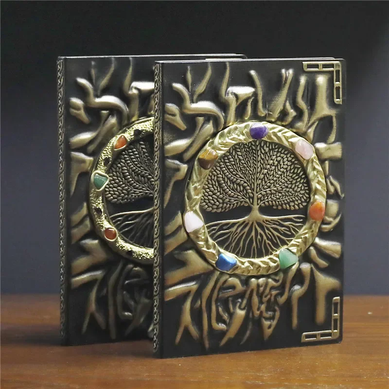 

European Creative Magic Notebook Ring Crushed Stone Tree of Life Inlaid with Seven Color Stones Natural Crystals Handicrafts