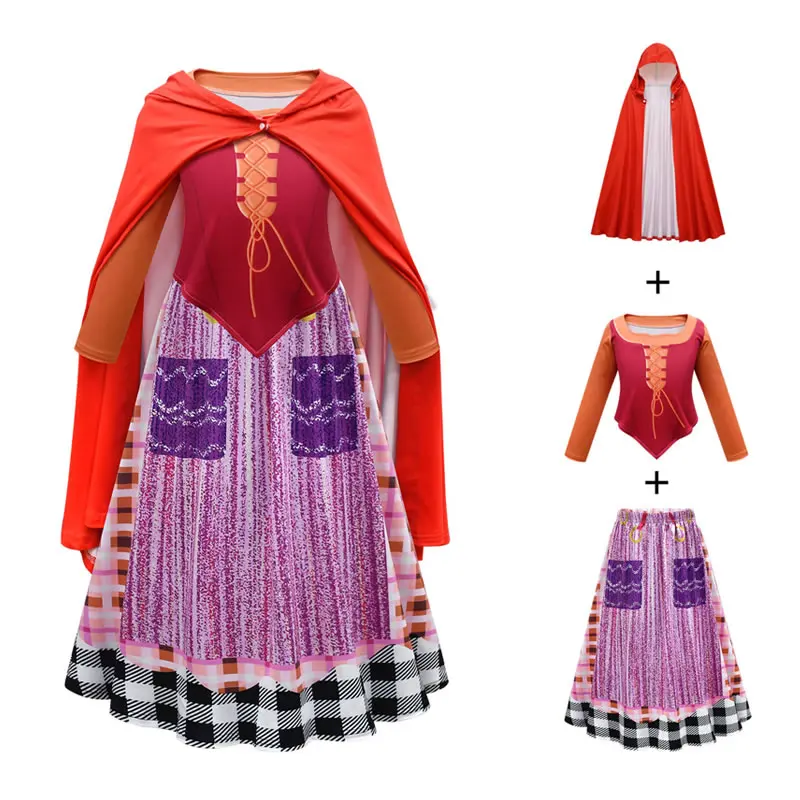

Костюм для косплея Хэллоуина Hocus 2, костюм для девочек-подростков, праздничный детский жилет + клетчатая юбка + часы, наряд для детей, спортивный костюм