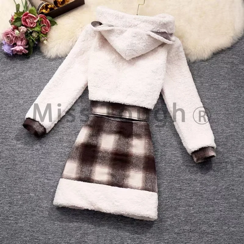 Зимние японские милые кавайные теплые комплекты из двух предметов женское милое