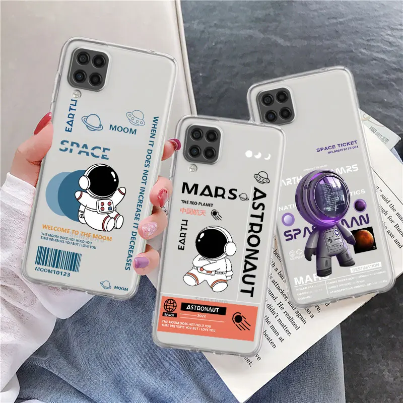 

Case For Samsung Galaxy A52 A12 A51 A71 A32 A21s A22 A53 A23 A13 A03 A02 A41 A33 A11 A72 A73 Phone Cove Cartoon Astronaut