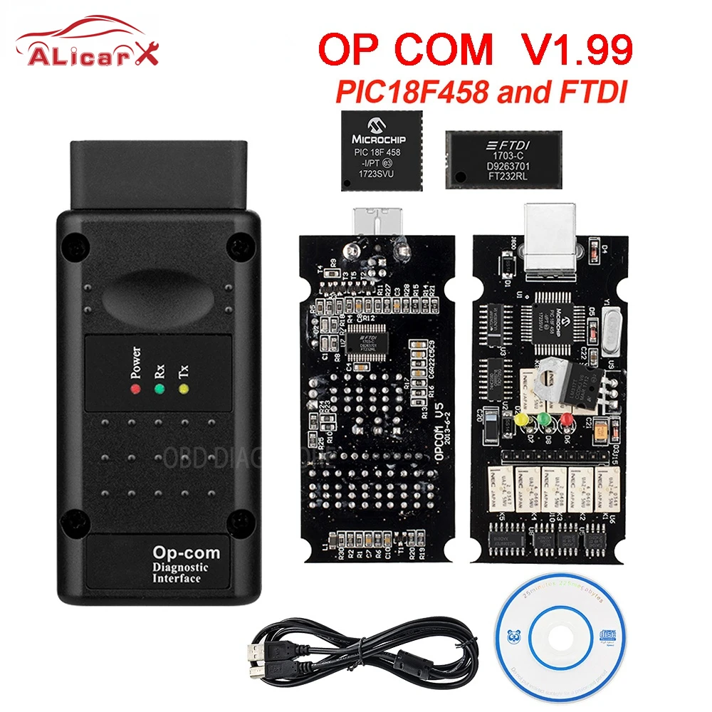 Диагностический инструмент V1.99 OPcom PIC18F458 FTDI V200603A OBD2 для автомобилей, обновление вспышки 200603A OPCOM 10-16Pin, кабель для Opel