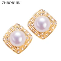 zhboruini 2022 new square retro stud earring real natural pearl 14k gold gilled pearl earrings for women wedding party jewelry