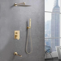 bathroom shower set brushed gold square rainfall shower faucet wall or ceiling wall mounted shower mixer 8 10 inch hower head