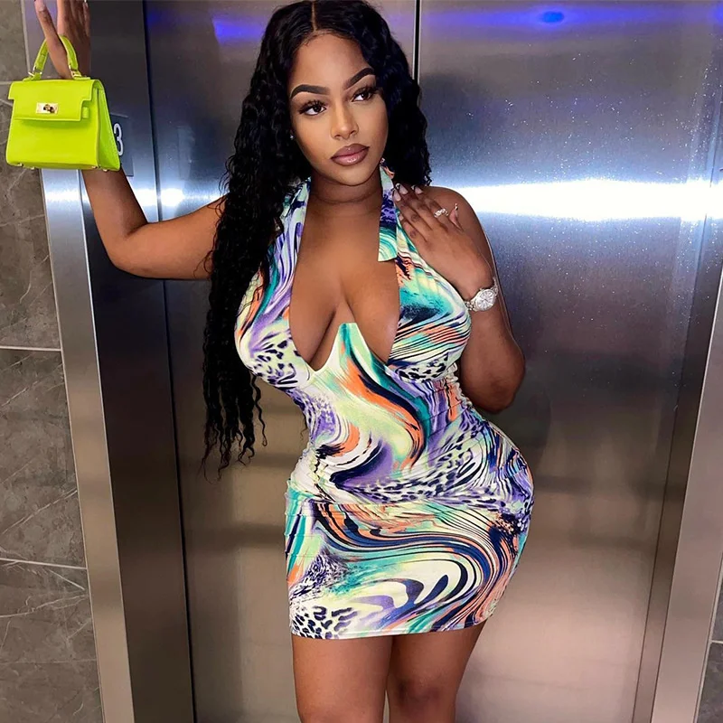 

Мини-платье Zoctuo на шнуровке с принтом, V-образным вырезом и открытой спиной