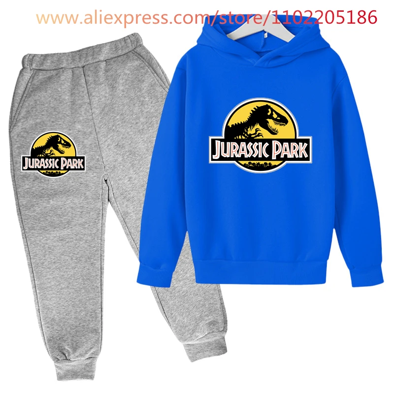 2 PCs Suits Jurassic Park World Dinosaur Sweatshirt Teen Boys Autumn Hoodies For Children Clothing Sets Kawaii Girls Sweatshirts