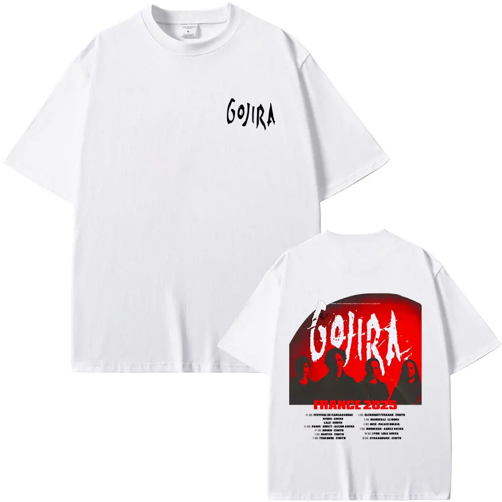 Фото Футболка Metal Band Gojira France Tour 2025, мужская и женская одежда, футболки большого размера в готическом стиле, мужская повседневная хлопковая винтажная футболка №4