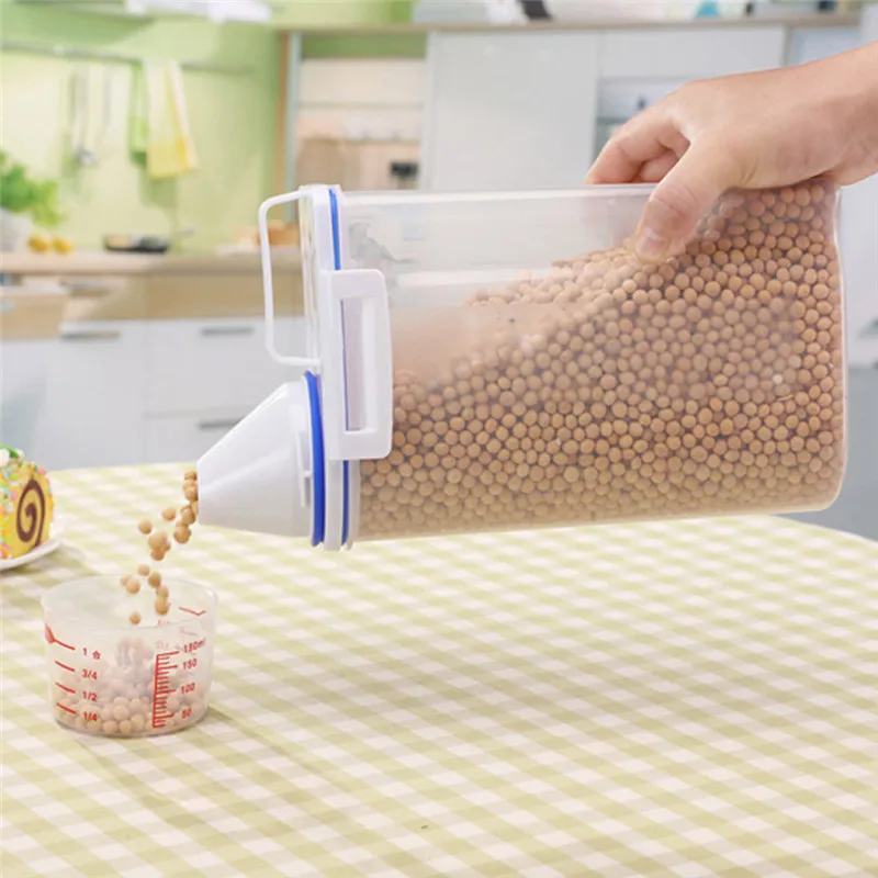 

Big 2L Plastic Cereal Dispenser Storage Box Kitchen Food Grain Rice Container with Dispensing mouth bottle case for Food seeds