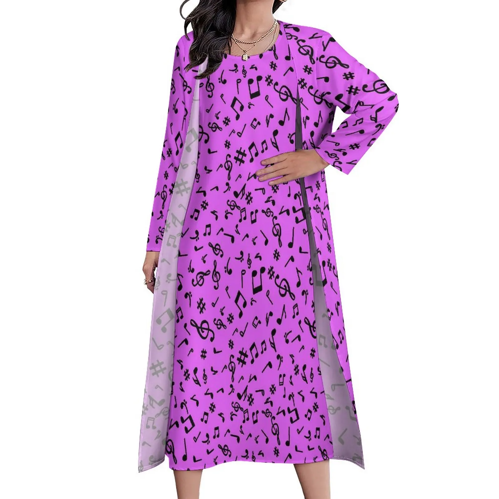 

Платье-макси в стиле бохо женское, длинное пляжное платье с принтом музыкальных заметок, уличная мода, фиолетовый и черный цвета, современное, большие размеры 4XL, на весну