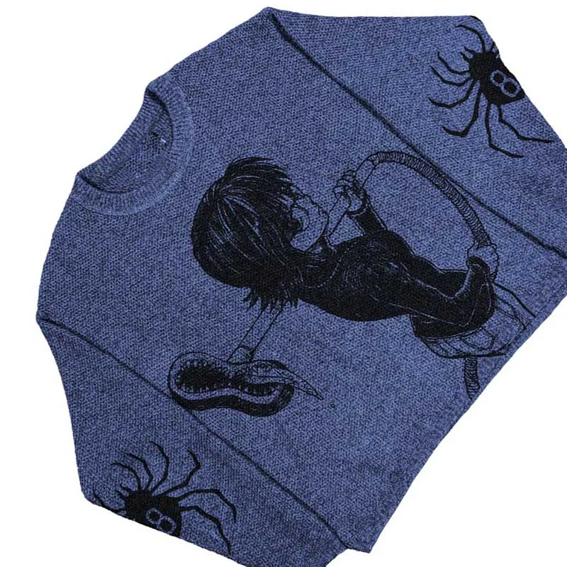 Женский укороченный вязаный свитер Y2K с винтажным свободным кроем и круглым