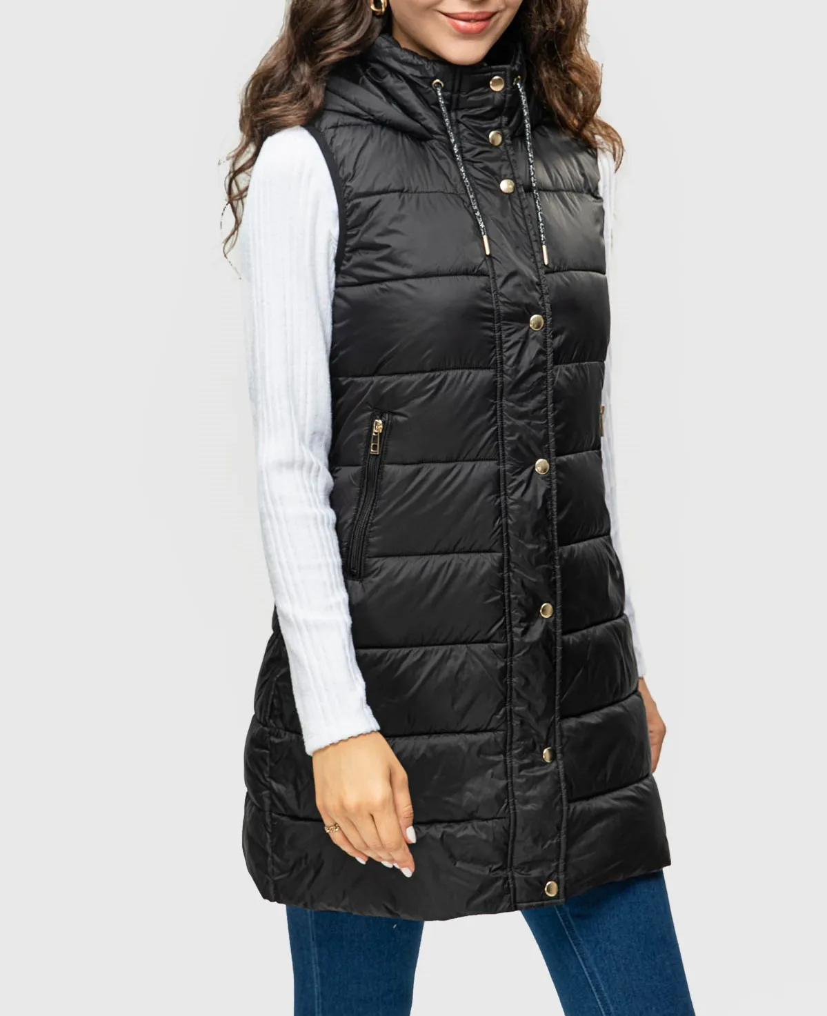 FASHIONSPARK Women's Hooded Long Down Vest Waistcoat Lightweight Padded Oversized Casual Thermal Puffer Coats Sleeveless Jacket