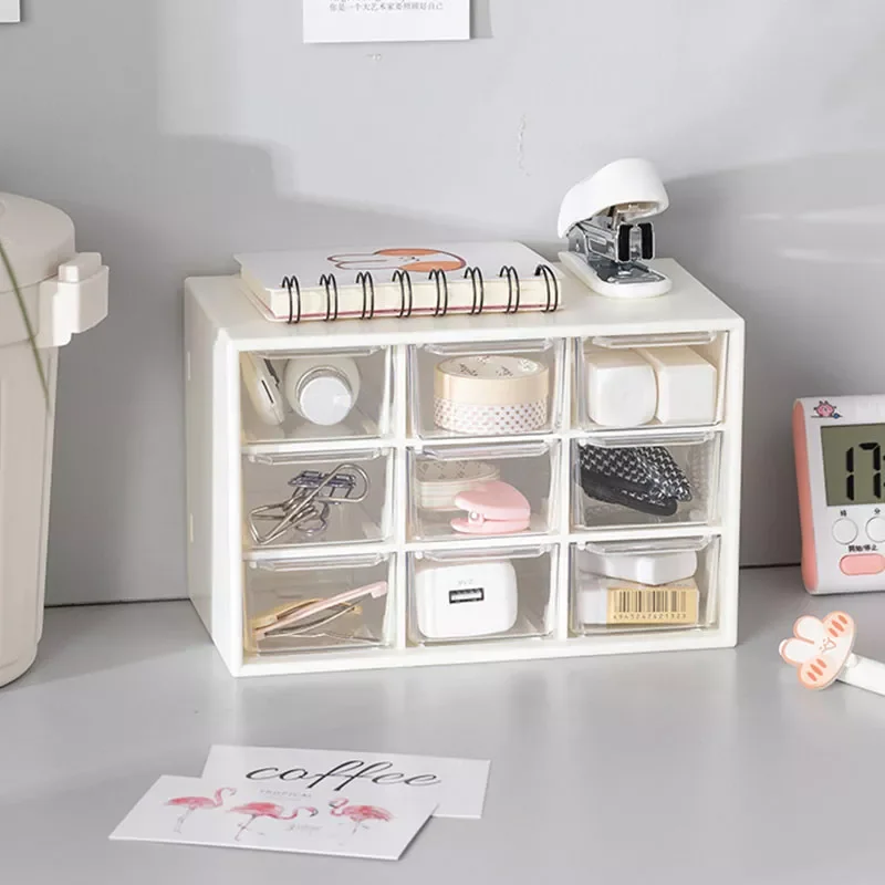 

Dust-Proof Nine-Square Drawer Jewelry Organizer Home Office Storage Desktop Accessories Storage Box Dormitory Storage Container