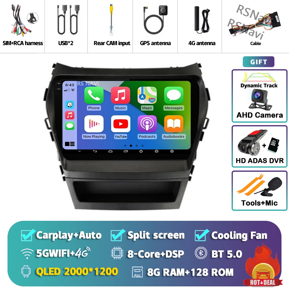 

Android 15 Carplay Auto 2K экран автомобильный радиоприемник мультимедийный плеер для Hyundai Santa Fe 3 2013-2016 авторадио GPS стерео головное устройство