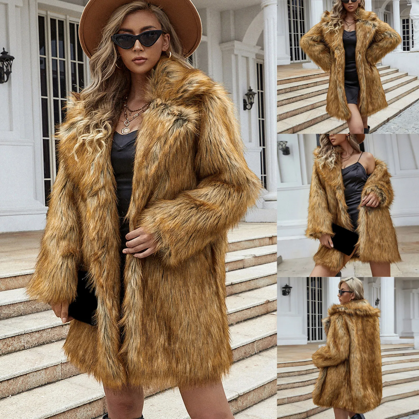 

Women's Color Artificial h Coat Cardigan Winter Fashion Open Front Mid-Length Thicken Party Purple Hoop Earrings