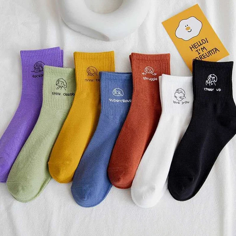 

1Pairs Cotton Women Socks Funny Cute Simple Spring Summer Sports Socks Harajuku Cotton Socks Interesting Medium Tube Socks