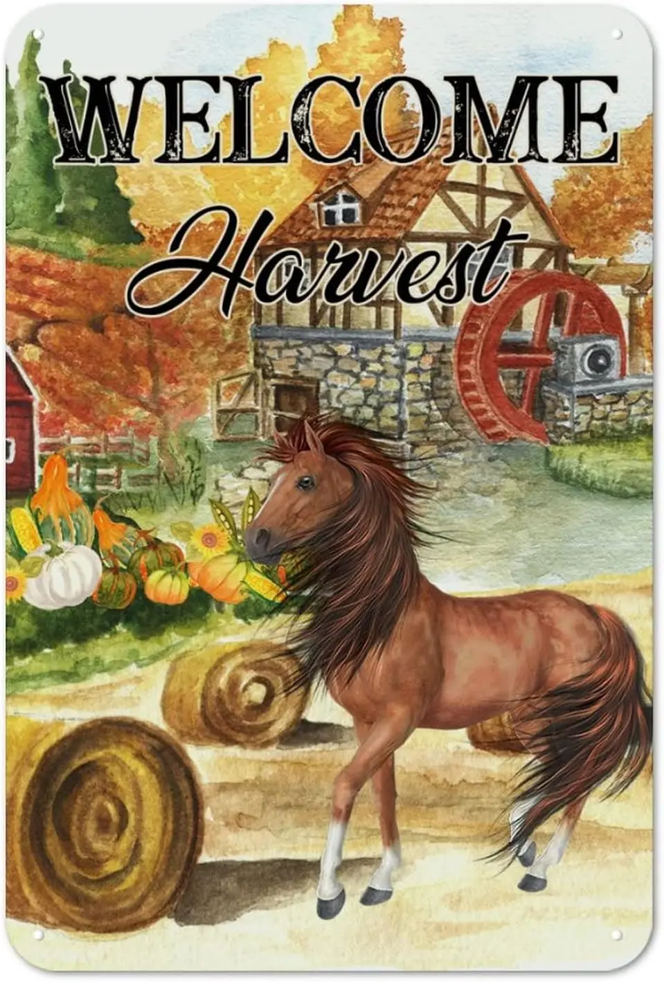 Добро пожаловать жуткая лошадь Metl Sgn Pumpkn nd Турция Tn 128n Wetherproof Wndproof Country Wll Decorn для