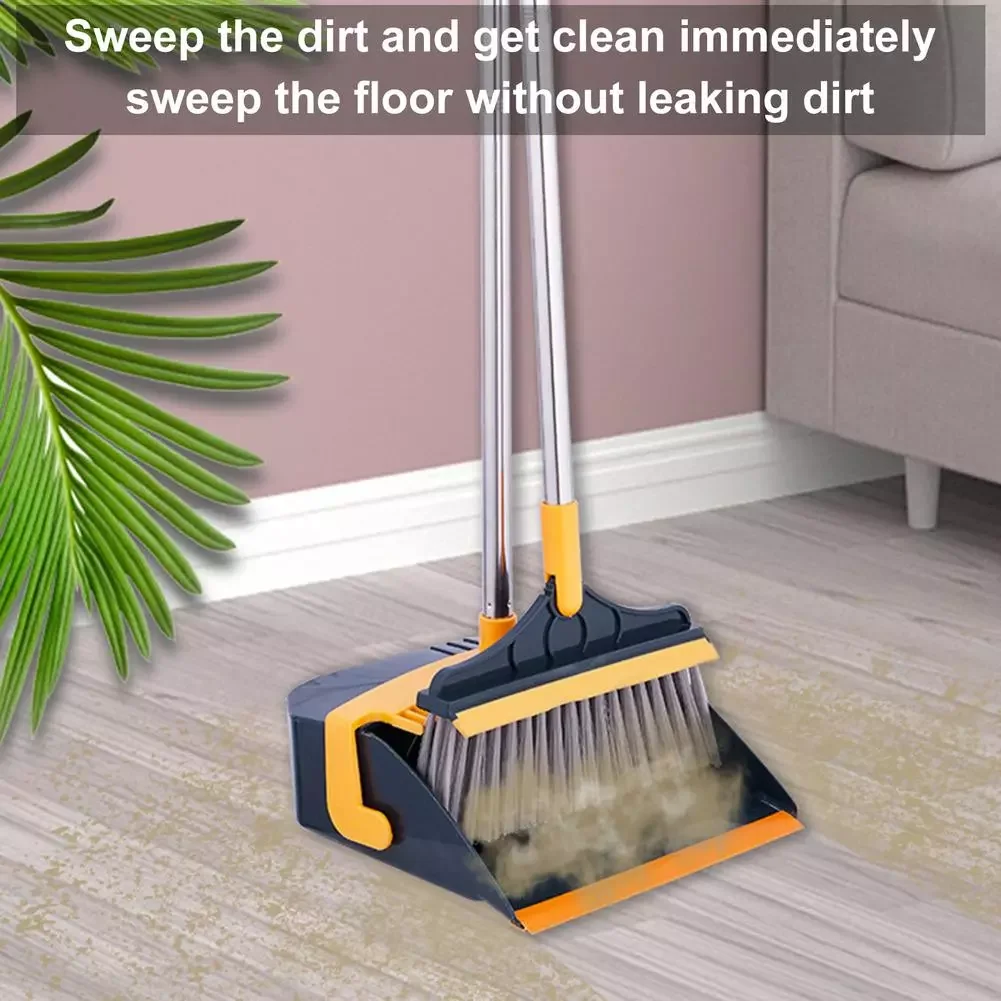 

Adjustable Floor Broom And Garbage Container Set Soft Hair Broom And Dustpan Set Folding Scraper For Household Dustless Cleaning