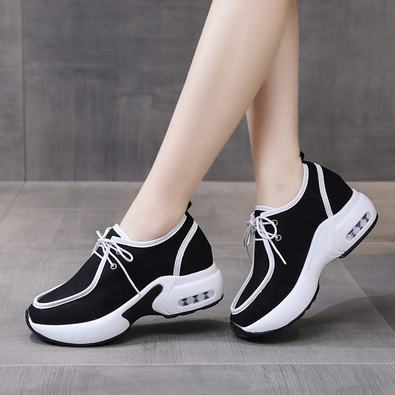 2022 Women Fashion Vulcanized Sneakers Platform Solid Color Flats Ladies Shoes Casual Breathable Wedges Ladies Walking Sneakers