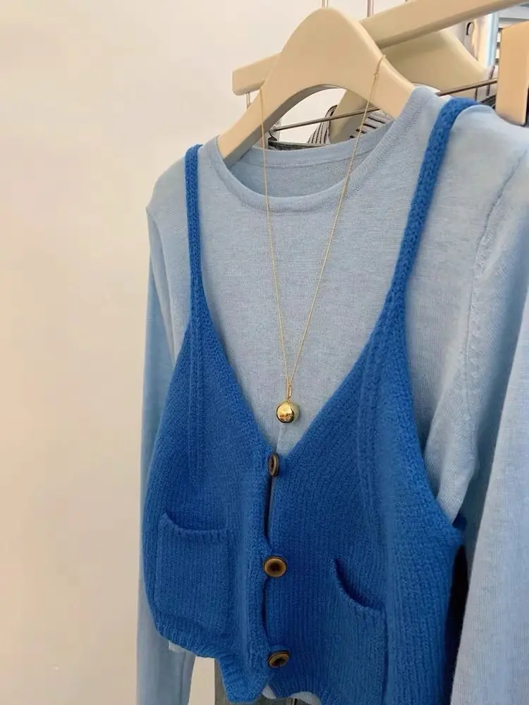 Korejepo Klein синий костюм из двух предметов топ с длинными рукавами уникальный