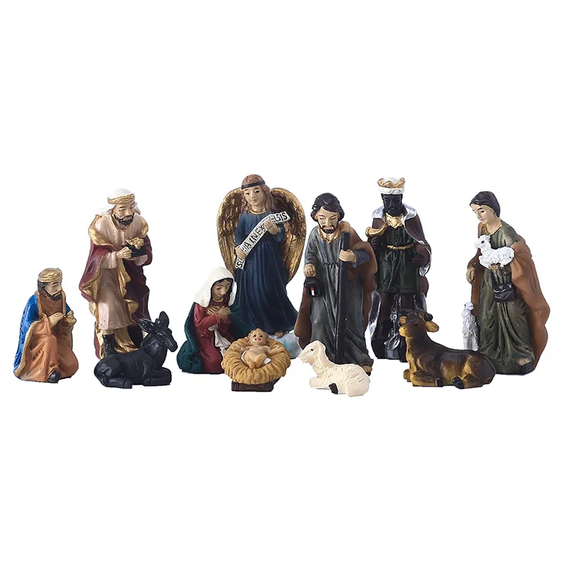 

11pcs/set Resin Crafts Ornaments Christmas Decorations Nativity Religious Gifts Statue Gift Home Decore Mini Garden Accessories