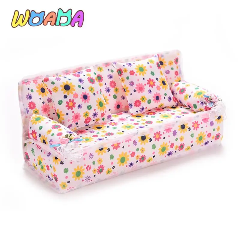 Hot 1Set Dollhouse Cute Miniature Furniture Flower Cloth Sofa With