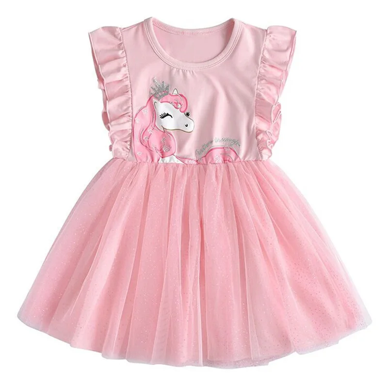 

Summer Unicorn Dress for Girls Ruffled Sleeves Princess Lace Dresses 3-7Y Birthday Wedding Party Dress Children Cartoon Clothes