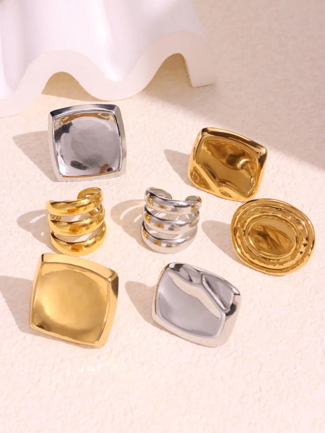 HUANZHI глянцевые квадратные преувеличенные кольца из нержавеющей стали с