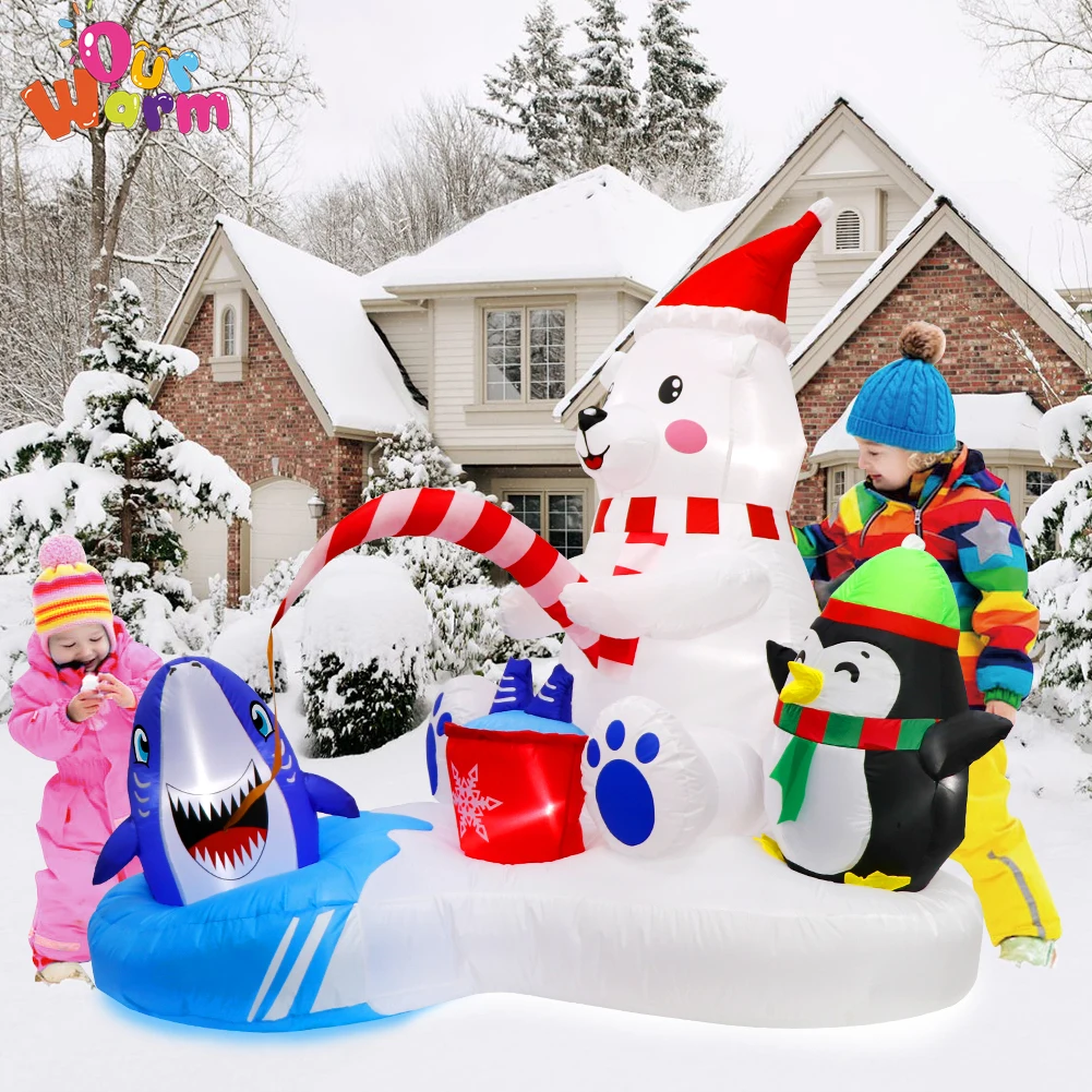 Aytai Weihnachten Outdoor-dekorationen Für Home 2022 Schlauchboote 6FT Polar Bär Angeln Mit Pinguin LED Licht Für Xmas Party Decor