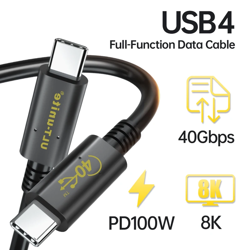 USB4 40Gbps Cable PVC Type C Cable Thunderbolt 3 Data Wire 8K@60Hz 100W 5A Fast Charging for Macbook Pro LG Huawei Xiaomi Dell