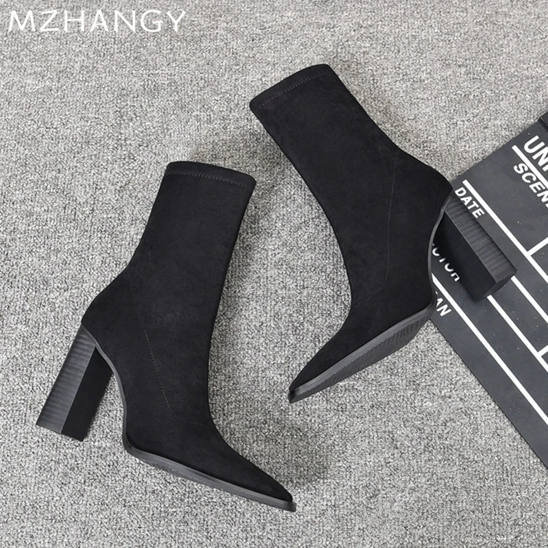 Кожаные женские ботильоны пикантные элегантные туфли на высоком каблуке