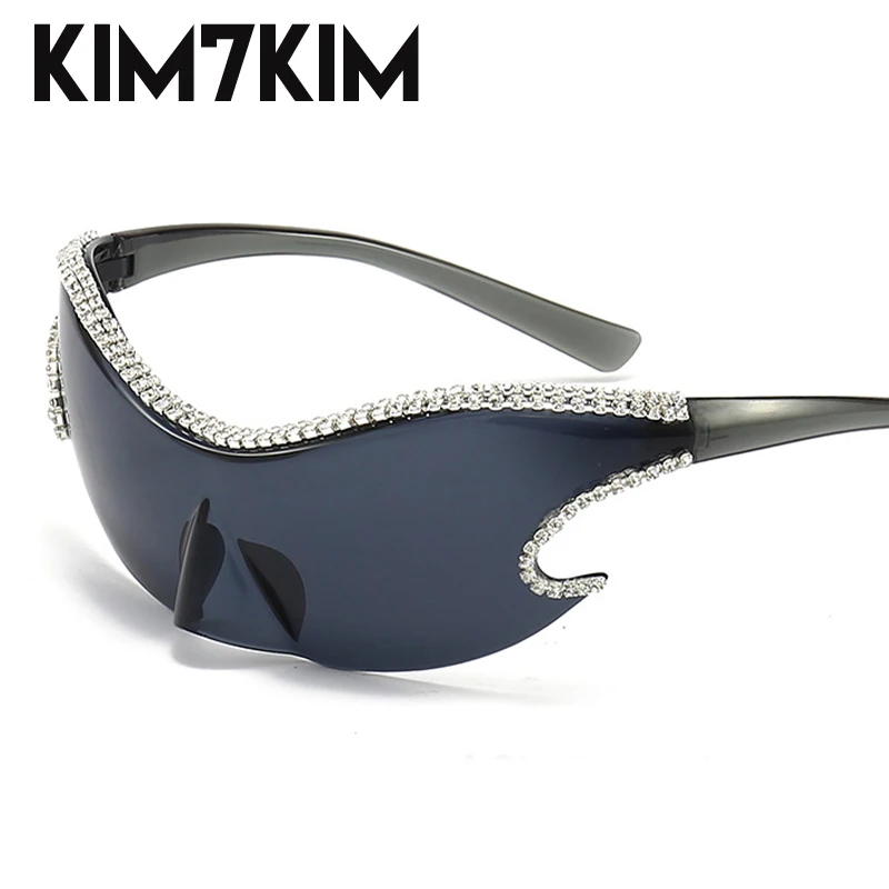 

Y2K Sports Punk Diamond Sunglasses Women 2023 Luxury Brand Sun Glasses Men 2000's One Piece Steampunk Sunglass Trending Products