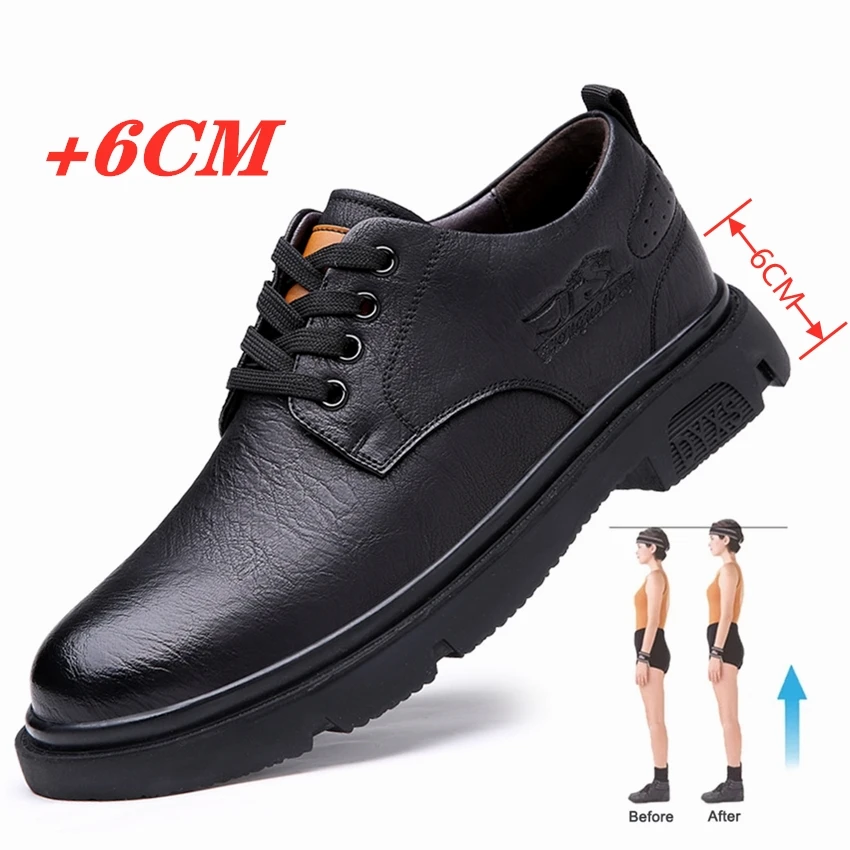 6cm Internal Increased Men Quality Casual Business Genuine Leather Shoes Invisible High Heel Oxfords Office Formal Elevator Shoe