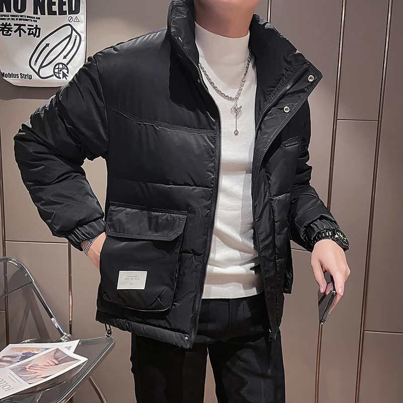 2022 Winter Solid Color Men's Parkas Coats Fashion Stand Collar Jackets Thicken Warm Zipper Jackets Hiphop Overcoat Streetwear