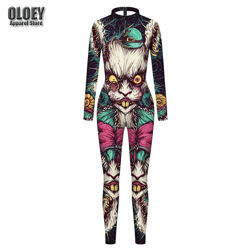 

Комбинезон с 3D-принтом монстра, черепа, для взрослых, для ролевых игр, для Хэллоуина, костюмы для косплея, для женщин и мужчин, облегающий бод...