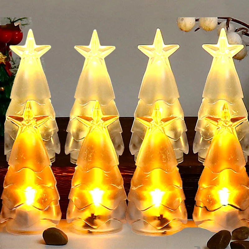 

Star Christmas Night Light Transparent Crystal LED Lamps Portable Lanterns Included Battery Bedroom Table Ornaments Xmas Gifts