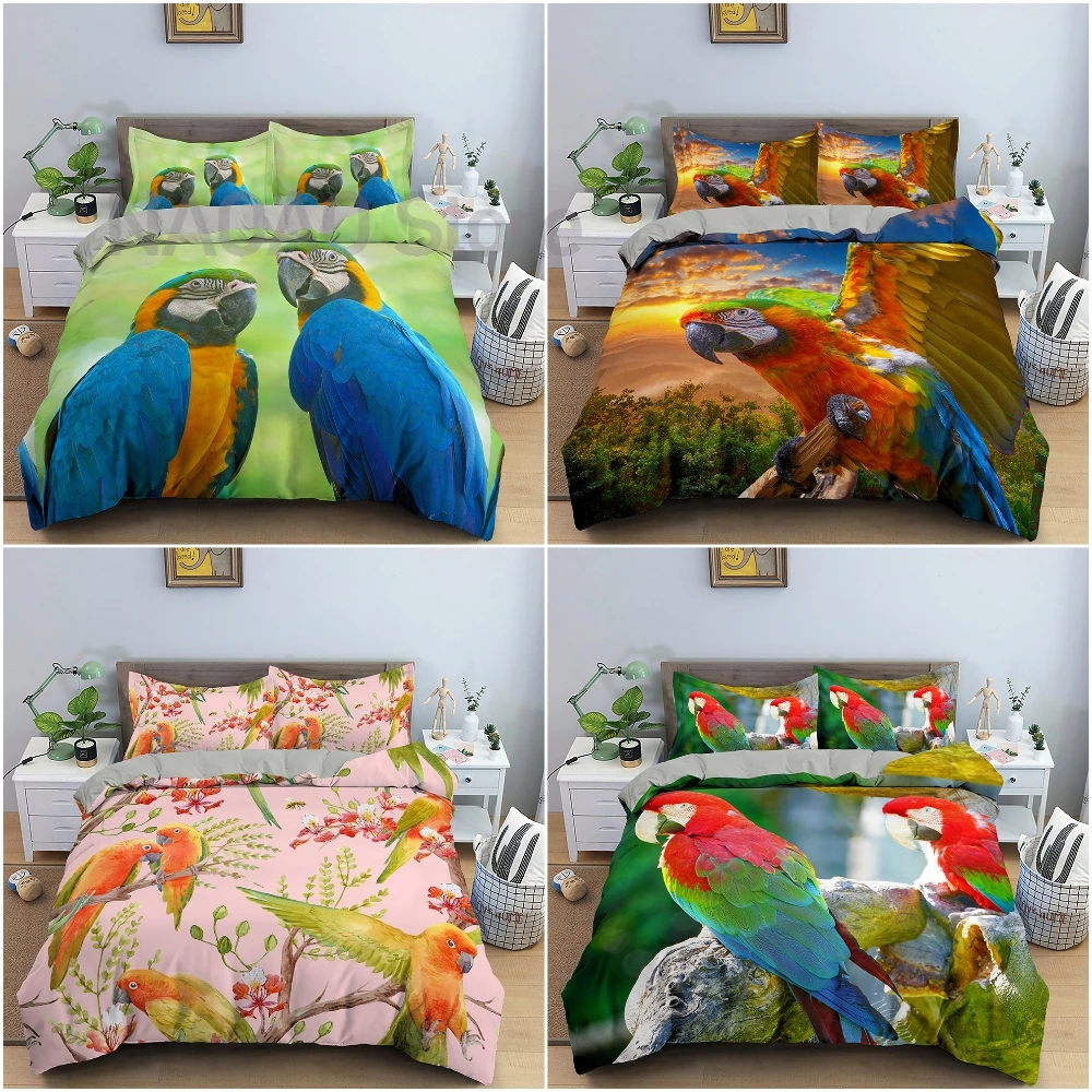 

Parrot Bedding Set Full Size Colourful Feather Duvet Cover For Kids Teen Adult Bird Pattern Comforter Cover Quilt Cover Bedroom