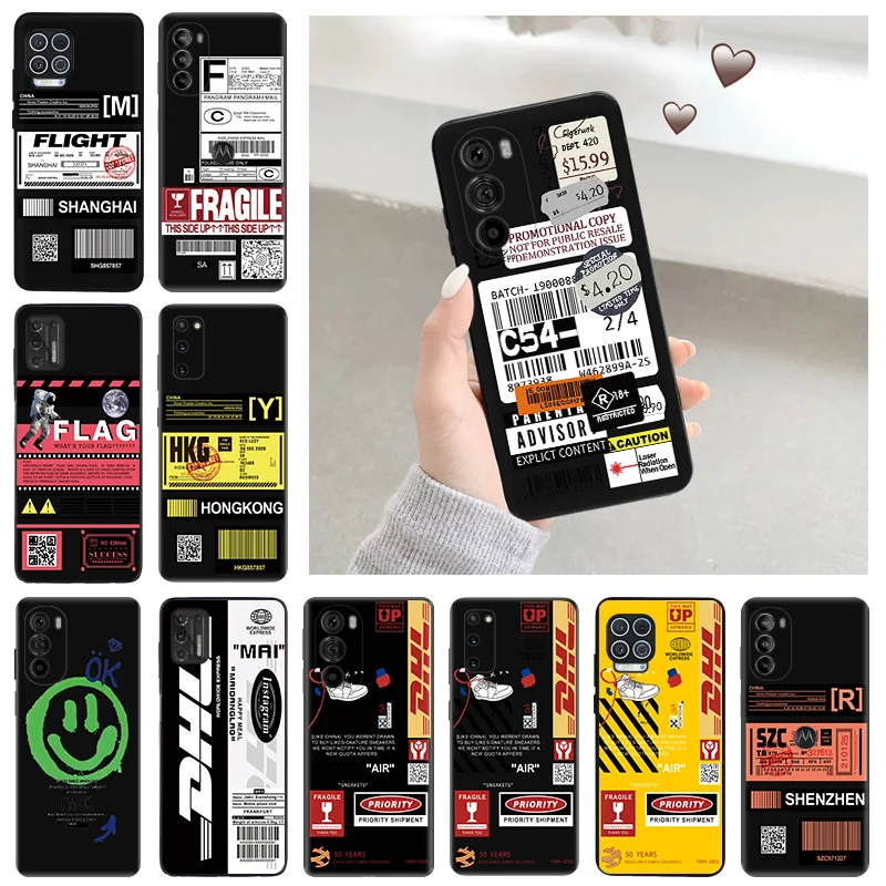 Dhl экспресс желтая этикетка силиконовый черный чехол для телефона Motorola Moto G73 G53 G Stylus Edge 30 20 One G9 G82 G72 G52 G32 G22 G200