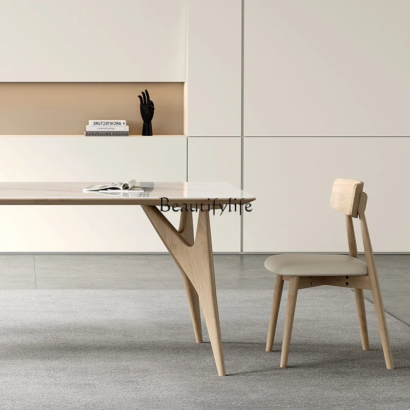 Обеденный стол из цельного дерева каменной плиты кремового ветра ножки массива