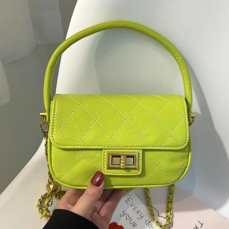 

Однотонные клетчатые мини-сумки 2023, модная женская сумка на плечо, женская сумка через плечо с цепочкой, роскошная квадратная сумка из искусственной кожи