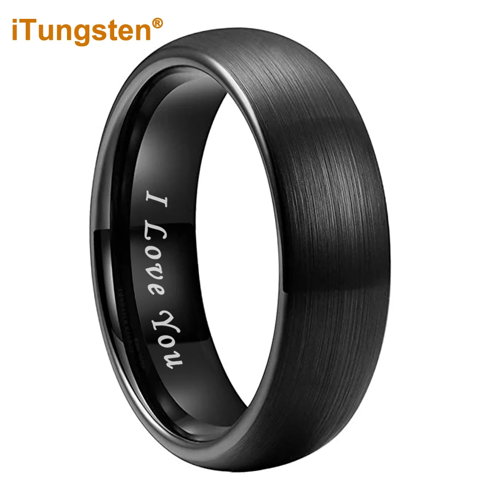 

iTungsten 6mm 8mm Black Tungsten Carbide Ring Men Women Engagement Wedding Band Fashion Jewelry I Love You Engraved Comfort Fit